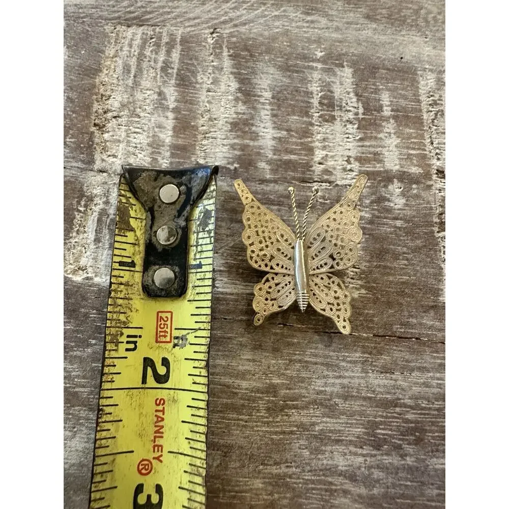 Vintage Metal Filigree Gold tone Butterfly Brooch Lapel Pin